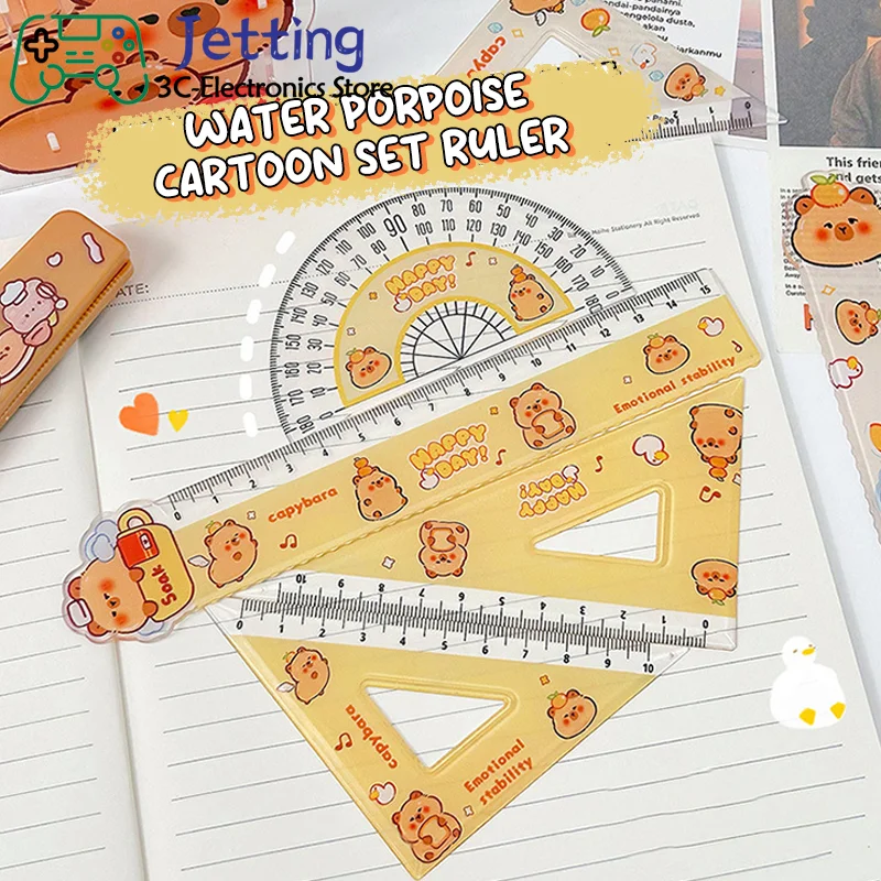Plastic Capybara Drawing Ruler Measurement Geometry Triangle Ruler Straightedge Protractor variety Rulers 4PCS/Set School Office
