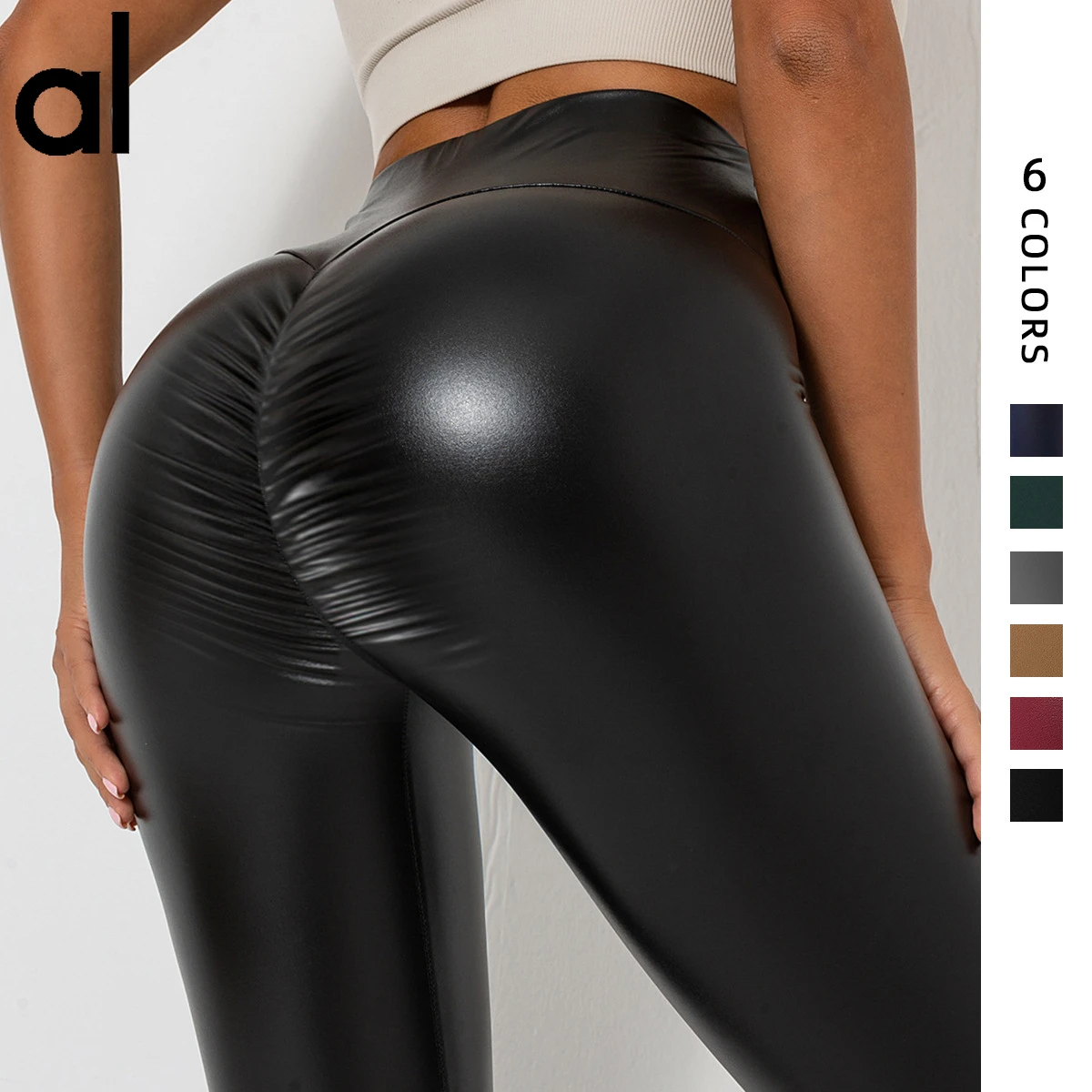 

AL Yoga Pants Spring New Bright Large Leather Pants Women's Underpants Wearing High Waist Tight Pants Outside with logo