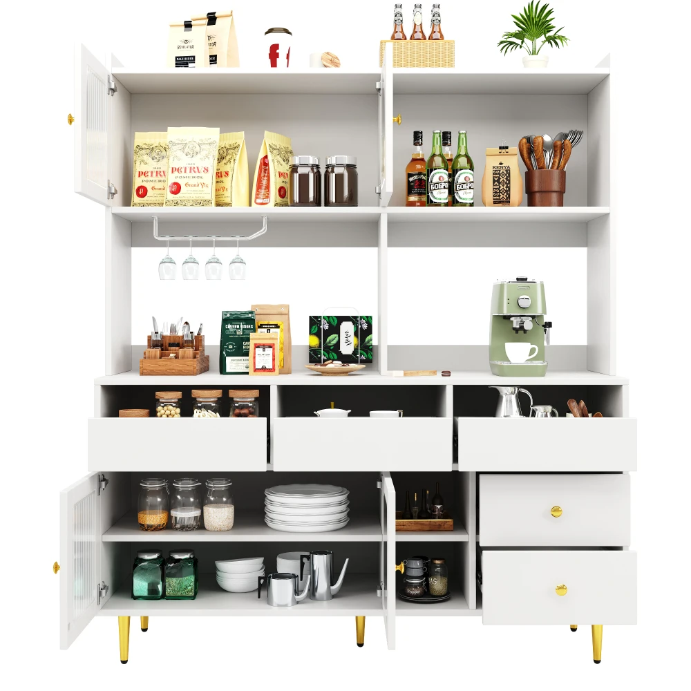 Eleganter Restaurantschrank in Weiß und Gold, Aufbewahrungsschrank mit Changhong-Glastür und Weinglasregal, Home-Barmöbel – Detail 8