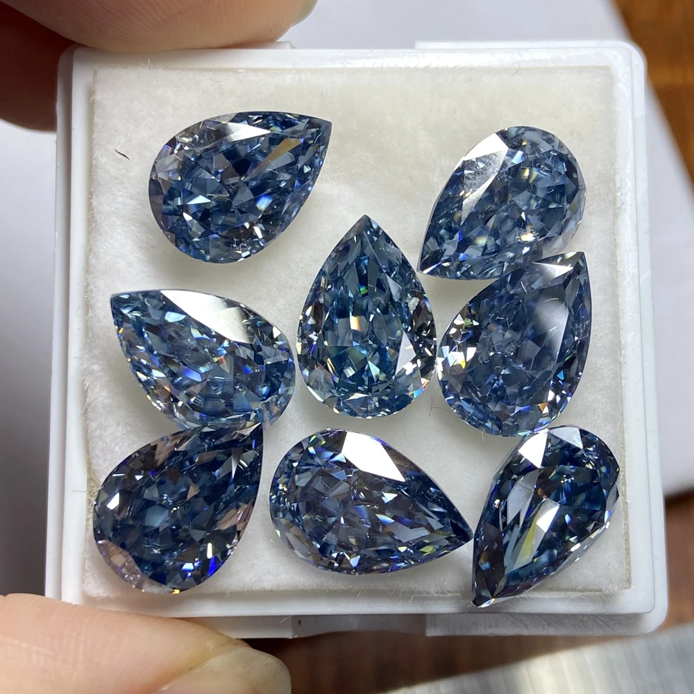 Meisidian  9x13mm 4Carat Water Drop Pear Iced Crushed Cut Loose Moissanite New Color Dark Blue Diamond