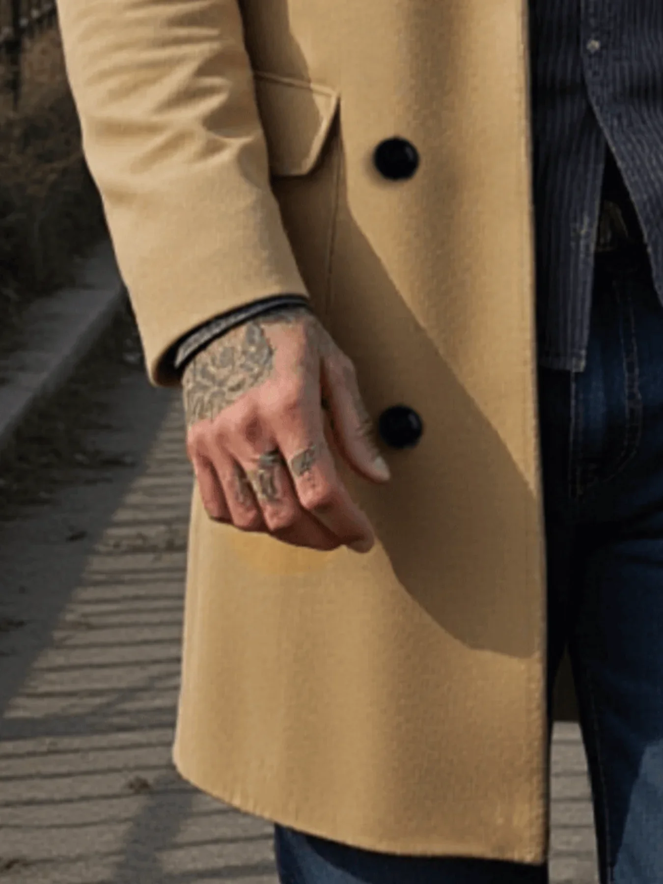 معطف رجالي ملابس الشارع معاطف صوفية مزدوجة الصدر ب...