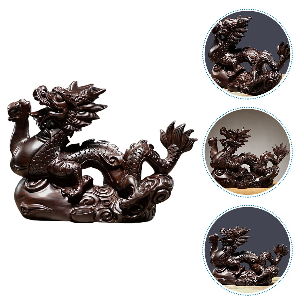

15cm Chinese Dragon Sculpture Office Car Dashboard Decorations Year The Dragon Figurine Wooden Decoration