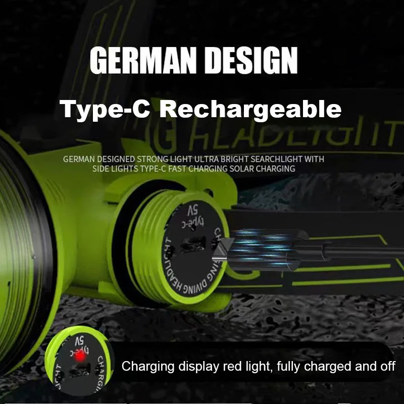 Diving Headlight Rechargeable IPX8 Waterproof LED Flashlight