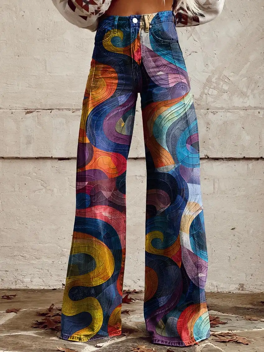 Summer women's thin striped plaid comfortable wide-leg pants casual fashion comfortable striped women's wide-leg pants