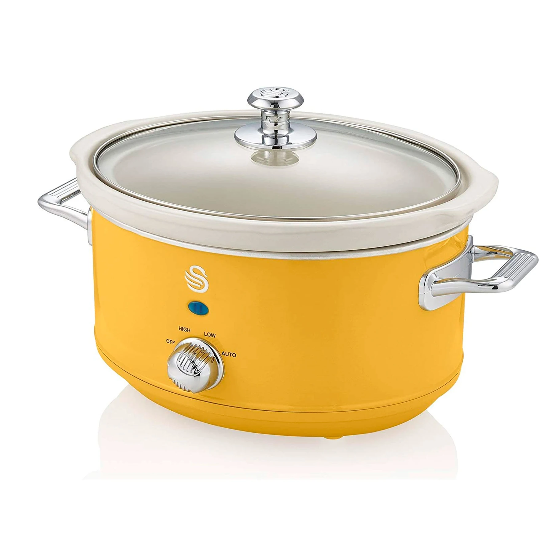 Swan Sf17021Yeln Retro Slow Cooker 3.5L Pfoa Ciotola Rimovibile Antiaderente Senza Ceramica, Vintage, Giallo, 200W