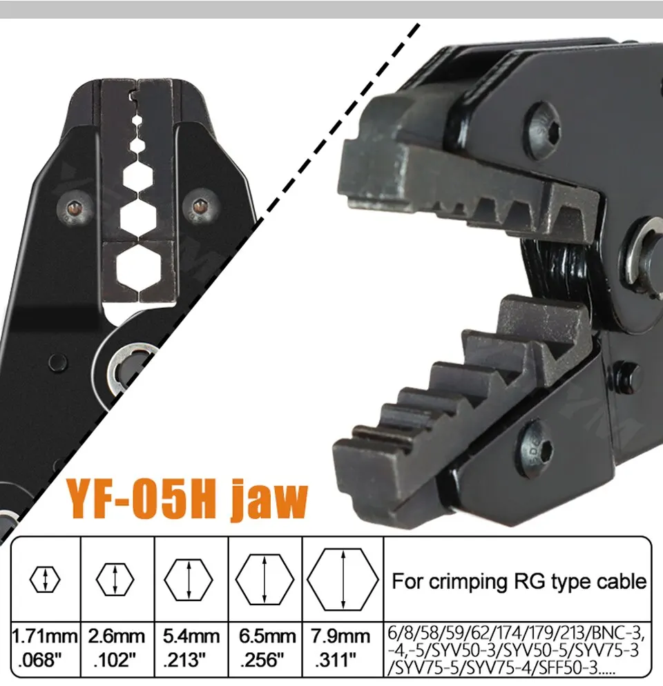 Koaxialkabel-Crimp zange YF-05H yf-Serie für sma/bnc rg58, 59, 62, 174,8, 11, 188, 233 Reparatur anschluss werkzeuge yefym – Detail 4