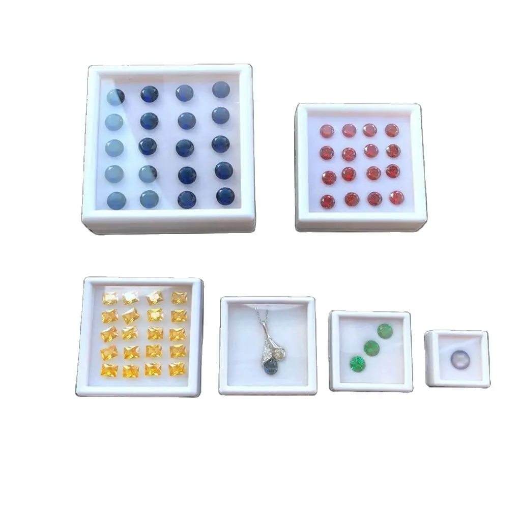 10PCS 3*3 White Black Diamond Acrylic Jewelry Boxes Square Gemstone Display Box Soft Sponge Cushion Gift  Loose Plastic Storage