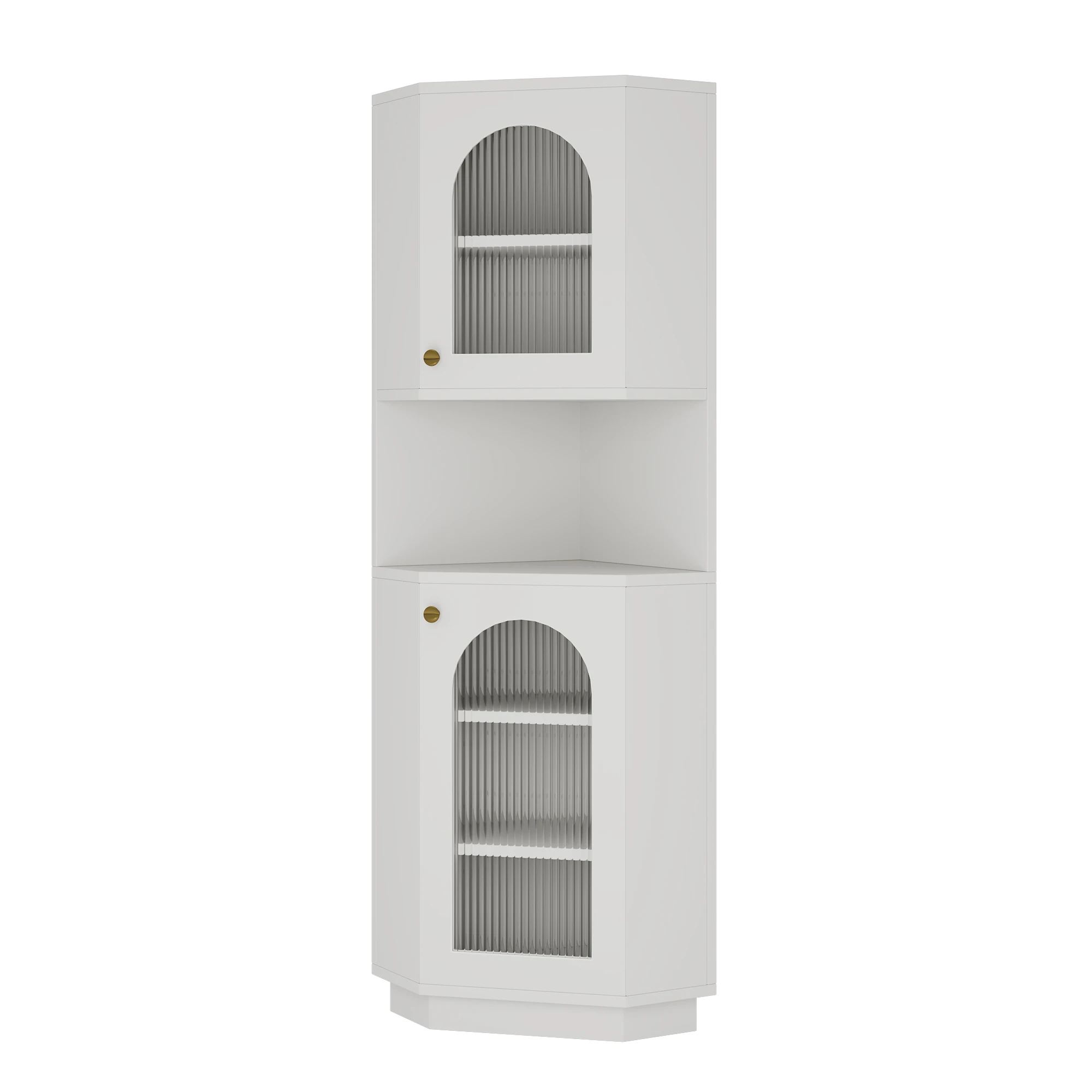Badezimmerschrank mit Lichtleiste, Badezimmermöbel, Eckschrank mit zwei Ablagefächern, offenes Fach mit – Detail 8