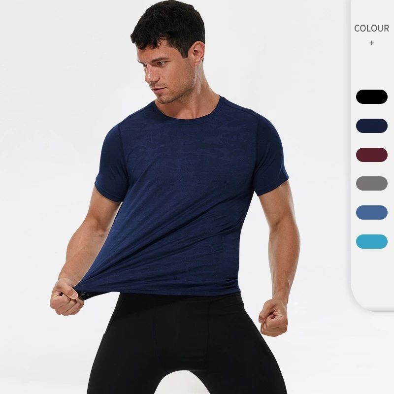 남성용 스포츠 반팔 루즈 캐주얼 위장 땀 체육관복, 러닝 트레이닝, 고탄성, 빠..