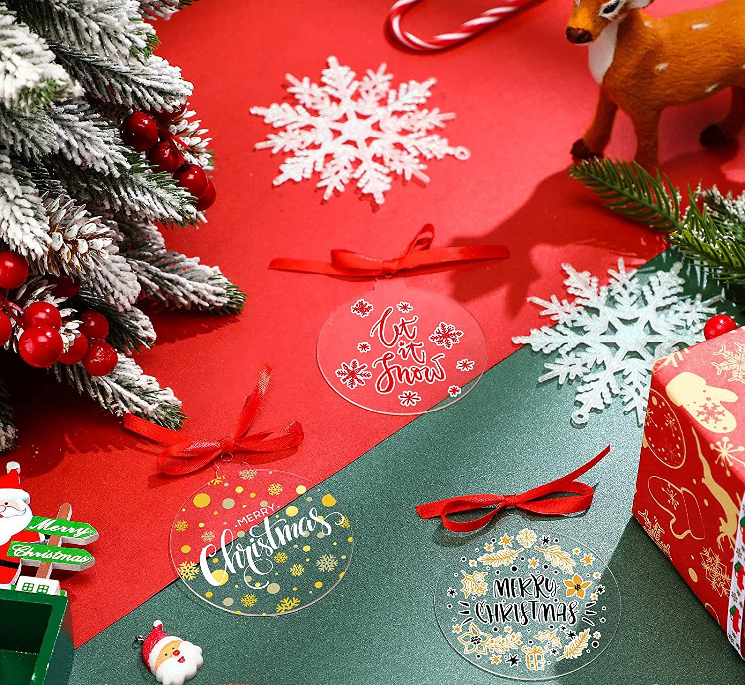 10pcs Acrylic Discs Christmas Tree Hanging Ornament DIY Blank Circle Xmas New Year Decor for Home Clear Bauble Ball Crafts