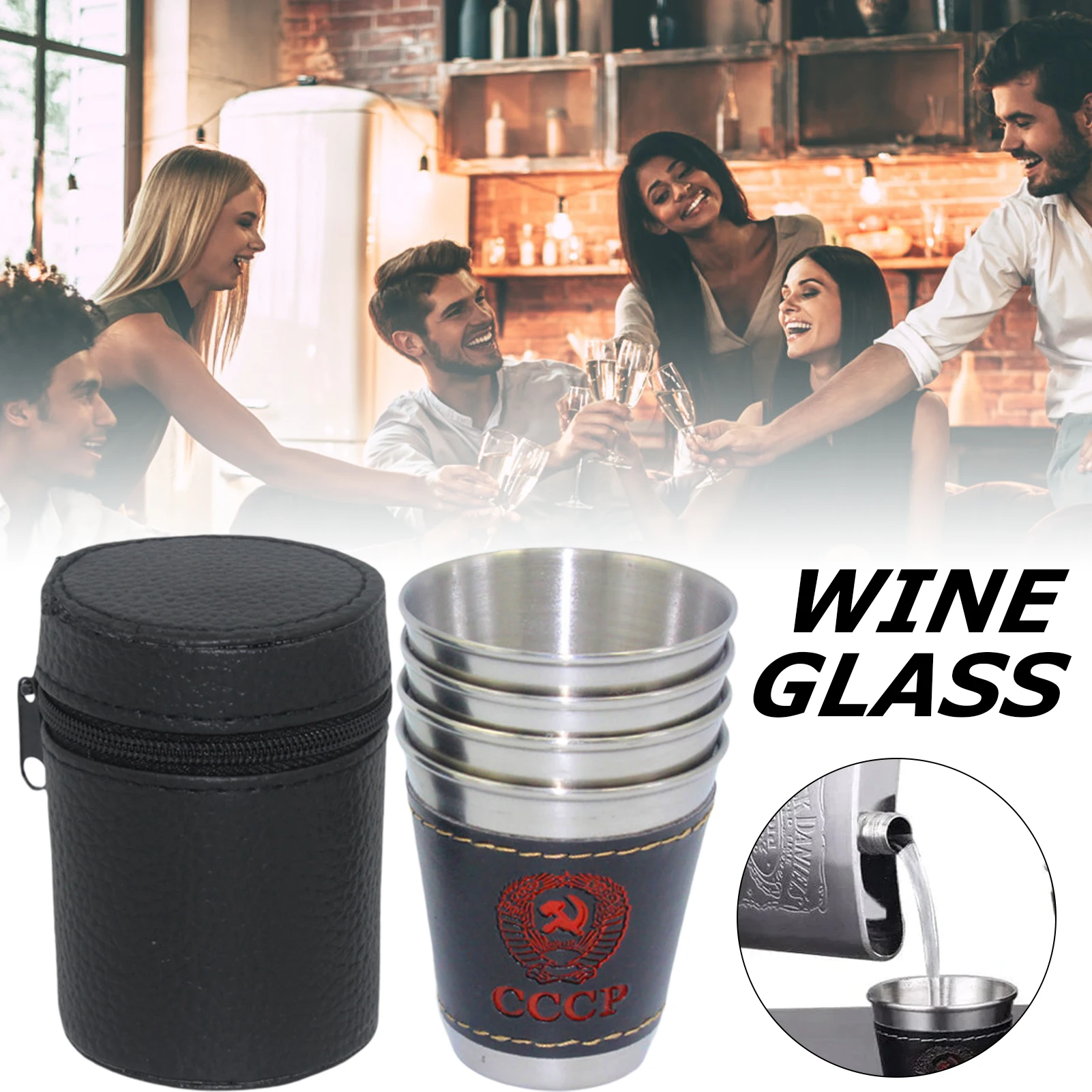 

Stainless Steel Mug Set Reusable Drinking Wine Cup Camping Supplies
