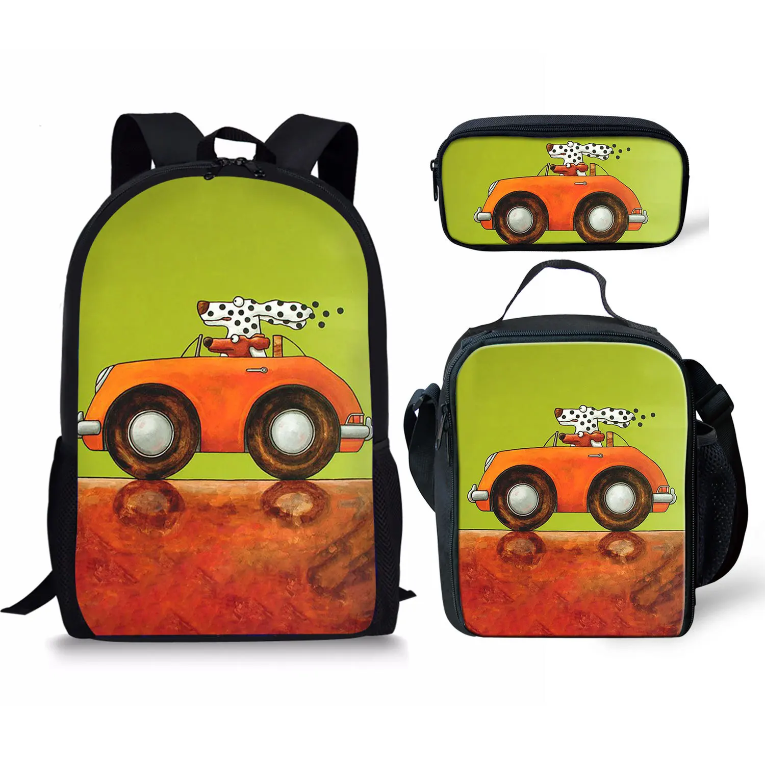 Harajuku Novelty Cartoon Cool Car 3pcs/Set Backpack 3D Print School Student Bookbag Anime Laptop Daypack Lunch Bag Pencil Case