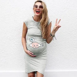 Chic Loose-Fit Maternity Dress - Plus Size Casual Wear - S (GRAY)