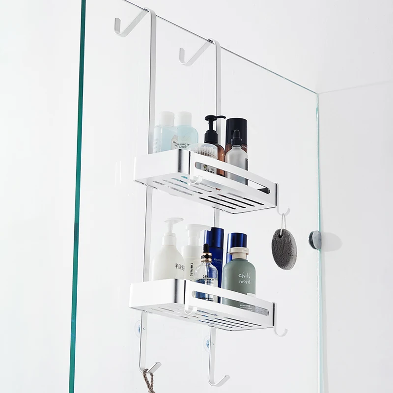 Shower Caddy Hanging Shelf with Hooks Suction Cups Stainless Steel Hanging  Door Shower Rack Rustproof Hanging Caddy Rack - AliExpress