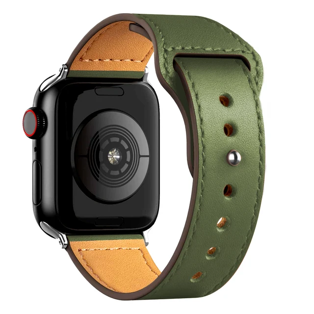 Leather strap For Apple watch band 44mm 40mm 42mm 38mm correa 44 mm wrist watchband Accessories bracelet iWatch serie 3 4 5 6 se 8 Army Green