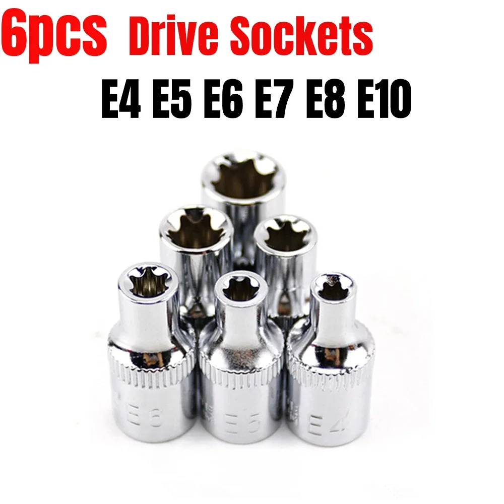 

6PCS 1/4" Ratchet Socket Set To Rque Wrench Torx Star Female Socket Adapter E Socket Driver Joint Hand Tools E4/E5/E6/E7/E8/E10