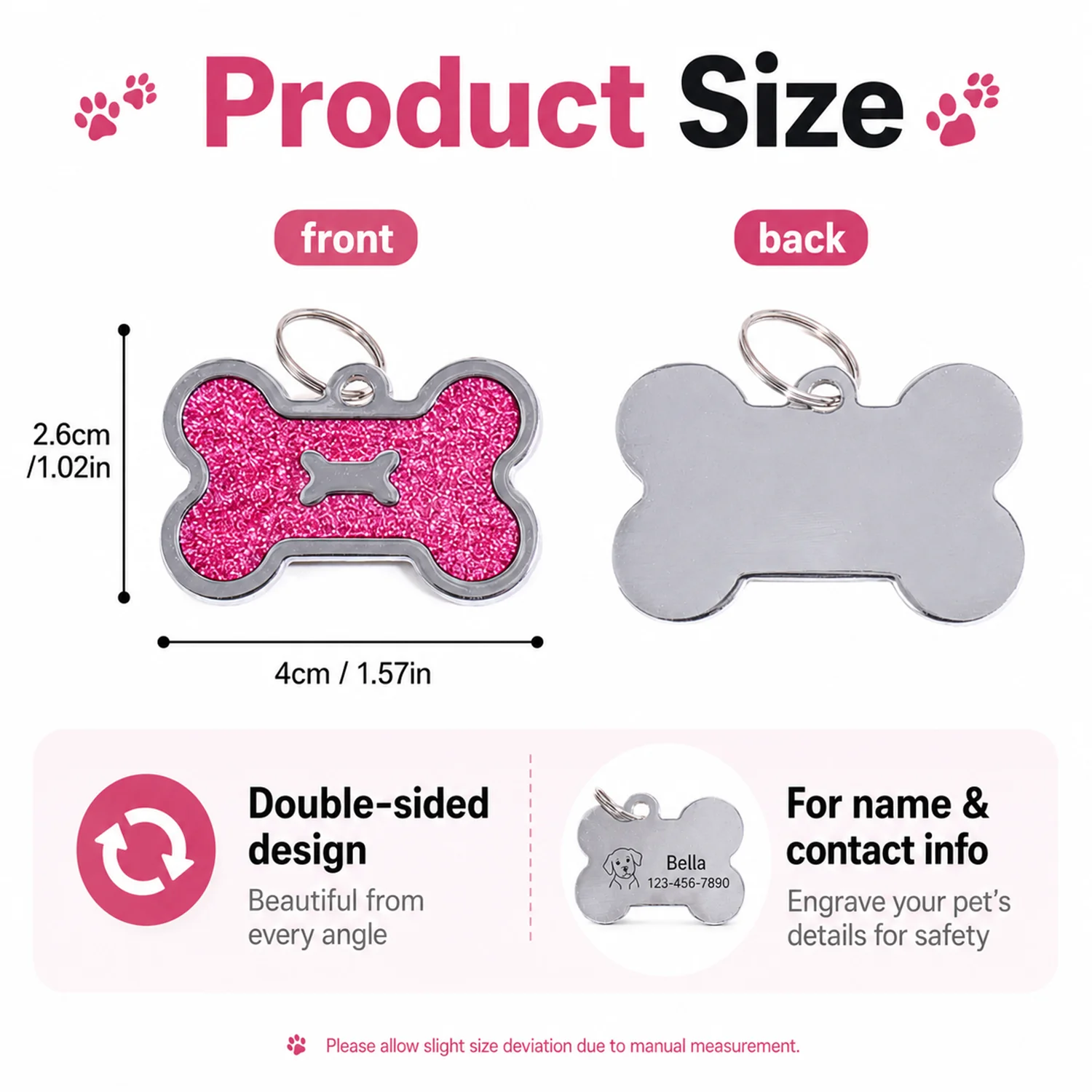 Personalized Bone-Shaped Dog ID Tag with Custom Text and Laser Engraving