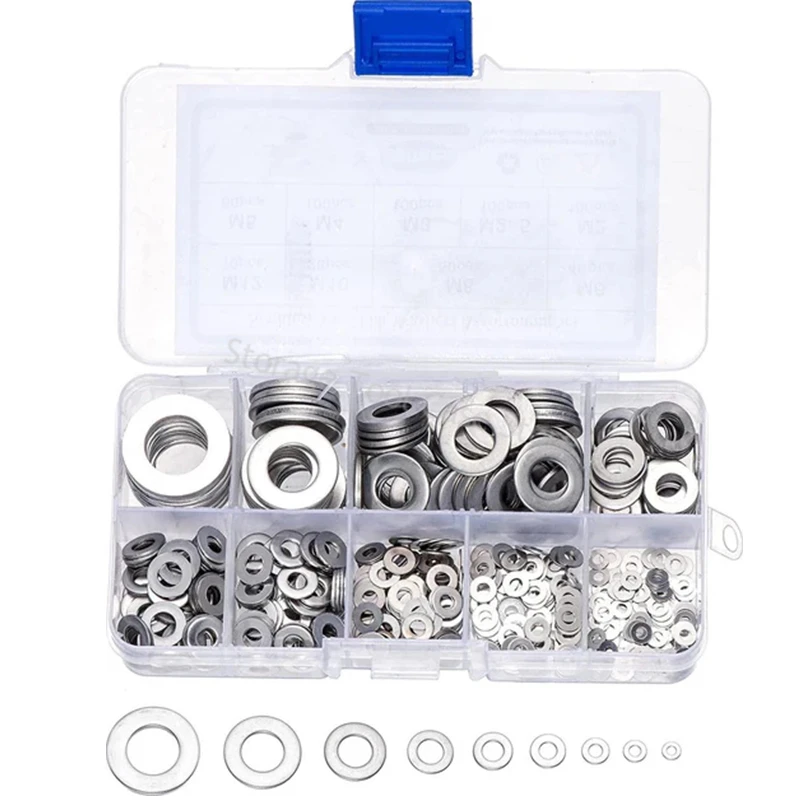 360pcs Flat Washer Set Stainless Steel M2 M2.5 M3 M4 M5 M6 M8 M10 Ring Gasket Set Plain Washers Metal Washer Assortment Kit