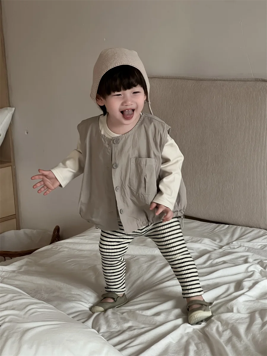 2025 Spring New Baby Loose Sleeveless Vest Infant Girls Solid Cardigan Coat Toddler Boys Casual Vest Jacket Baby Clothes
