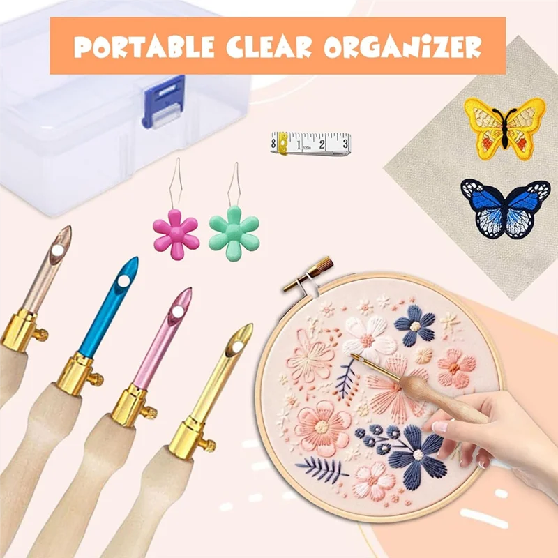 A82X-35 Pcs Punch Needle Kit, Punch Needle Tool Adjustable Embroidery Kits,Sewing Art Tool For Beginners