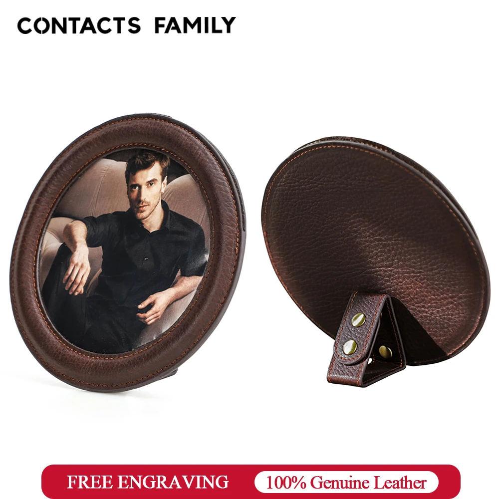 CONTACTS FAMILY Vintage Genuine Leather Desktop Picture Frame Children Family Lover Table Photo Frame