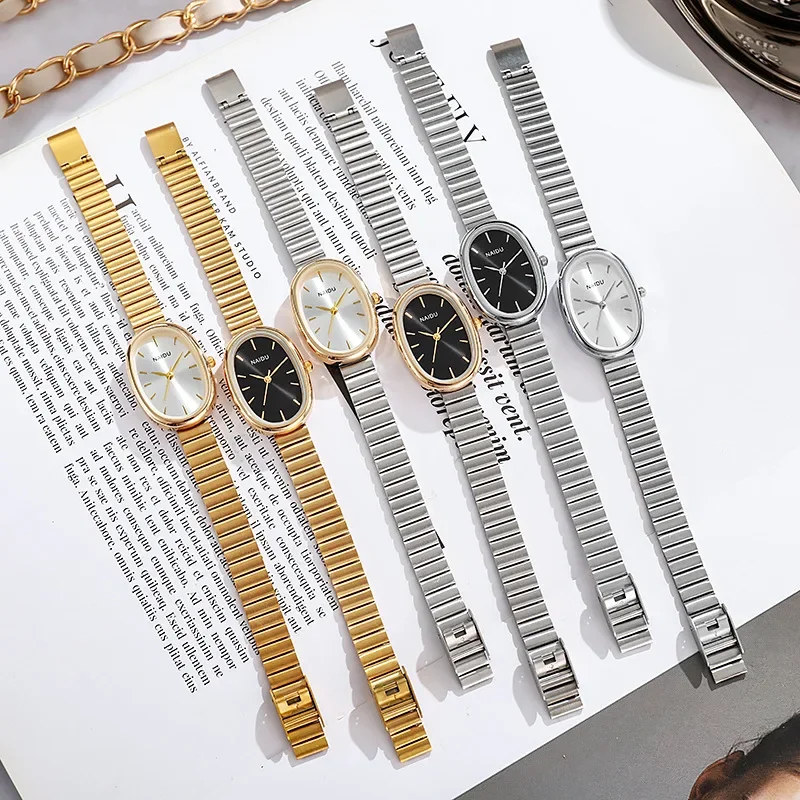 MAYZHISU Luxury Women Quartz Watch Stainless Steel Oval Small Dial Bamboo Strap Girl Student Wristwatch Dropshipping Relogio