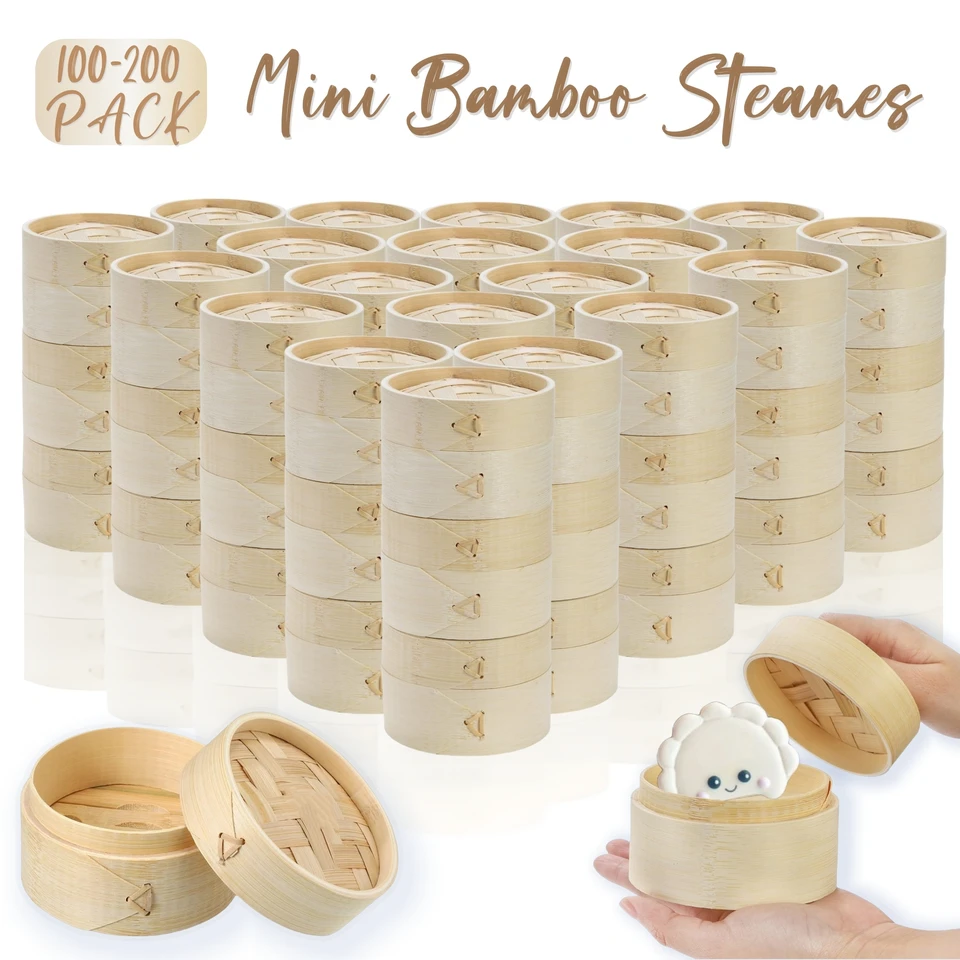 100-200Pack 3In Mini Bamboo Steamer Appetizer Display Catered