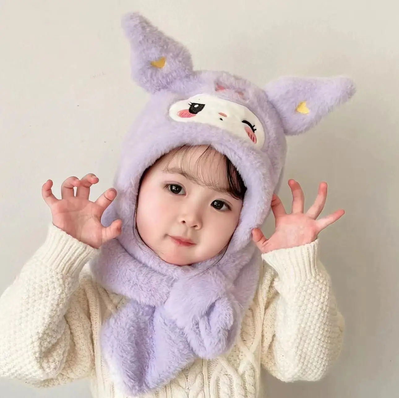 Sanrio Kuromi Children Plush Scarf Hat Cute Cosplay Party Anime Sweet Winter Warm Hat Girls Soft Plush Gifts Kawaii New