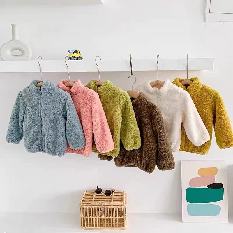 1-6 سن الاطفال الخريف الشتاء الدافئة أفخم معطف بلون بسيط فتاة صبي طفل ملابس خارجية غير رسمية ملابس الأطفال بلايز سترة أفخم