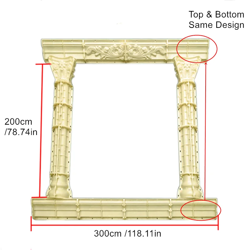 Molde de marco de ventana de columna redonda de plástico ABS fundido en su lugar, puntos ondulados tallados lisos y Marcos en relieve de cuadros, 16cm/6,3 pulgadas Clm Dia