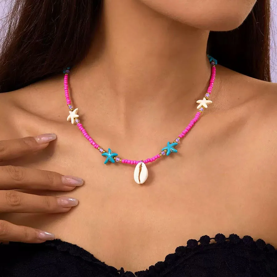 Noter Neue Böhmen Frauen Halskette Ozean Stil Shell Seestern Kurzen Kragen Rocailles Halsband Colar Freizeit Vielseitige Zubehör – Detail 11