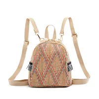 New Women Straw Backpack Rucksack Geometric Tassel Travel Bag Korean Version Girls Student Bags Casual Zipper Softback Backpack 1