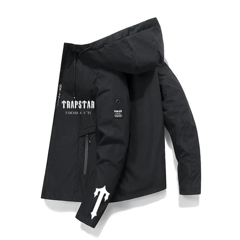Trapstar Men's Hooded Jacket, Turtleneck Zipper Coat, Bomber Jacket