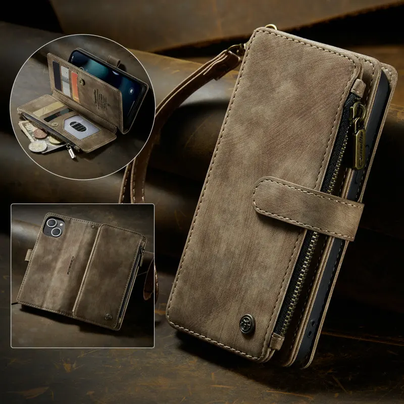 CaseMe Original 14 Leather Case For iPhone 11 Pro Max 13 12 Xr X 7 8 6 6S Plus 11 Zipper Retro Wallet For iPhone 14 Pro Max Case