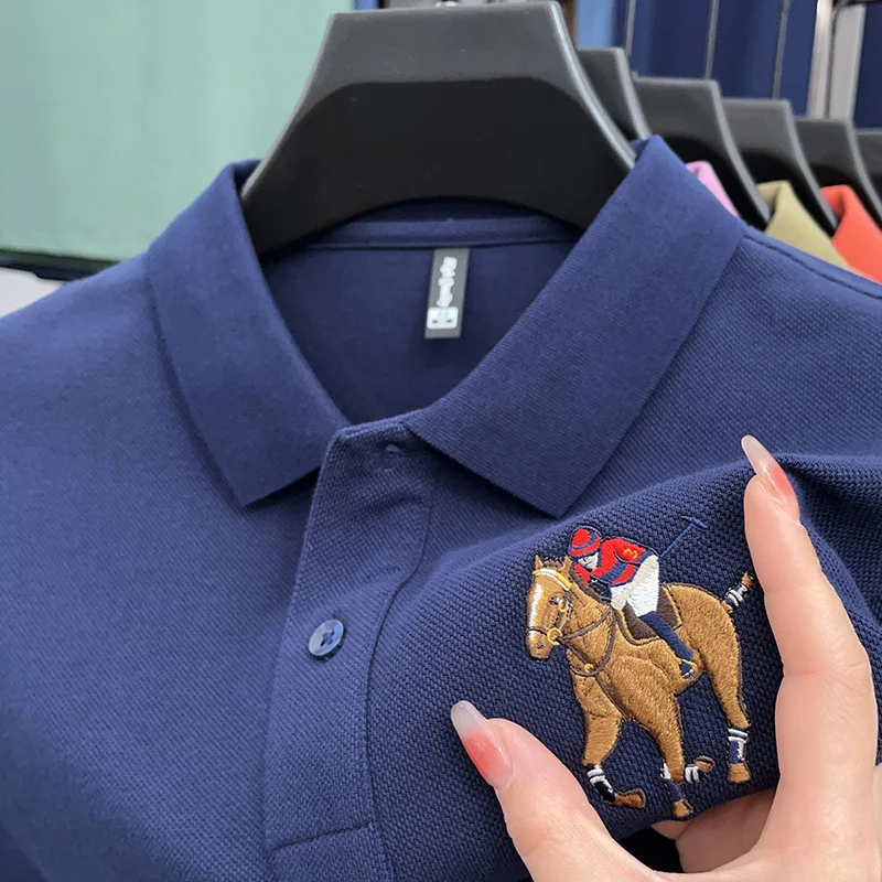 

100% Cotton High End Luxury Men's Polo Shirt Lapel Embroidered Short Sleeve European Fashion Trend Clothing 2023 Summer T-shirt
