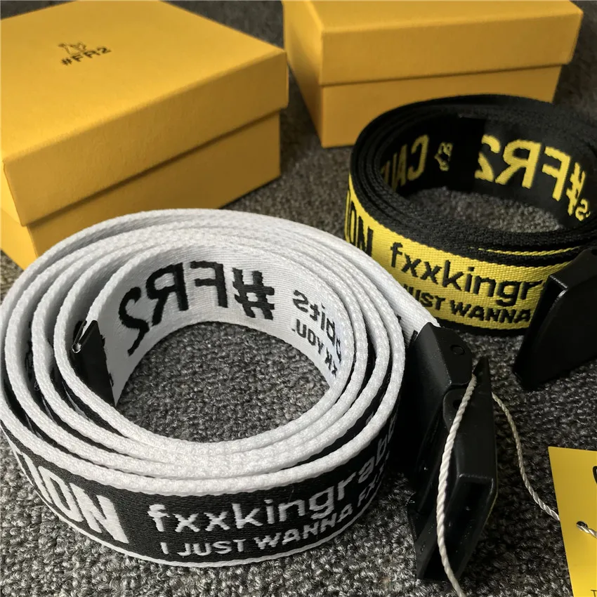 

Yellow White FR2 Belt Men Women 4 Seasons High Quality Canvas Belts Classic Rabbit Logo Japan Hip Hop Fashion Safety Waistband