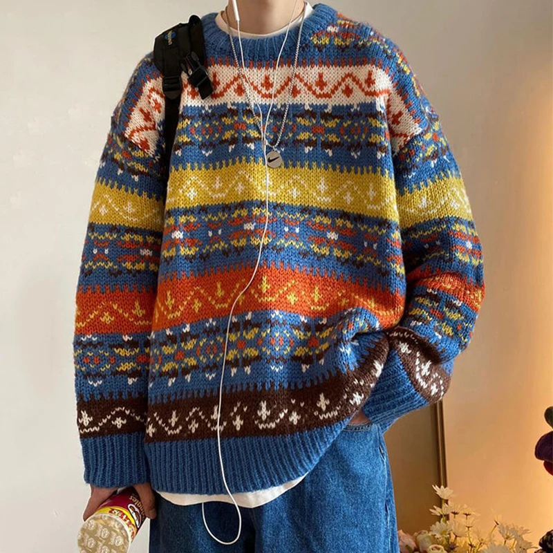 

2022 New Sweater Men Winter Clothes Thicker Korean Warm Streetwear Mens Sweaters Pullovers Harajuku Printed Knitwear Jumpers Top
