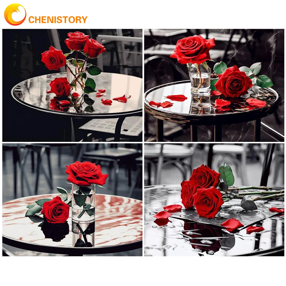 

Картина по номерам CHENISTORY, набор «сделай сам» с цветами розы, акриловая краска для взрослых, Раскраска по номерам, настенное украшение