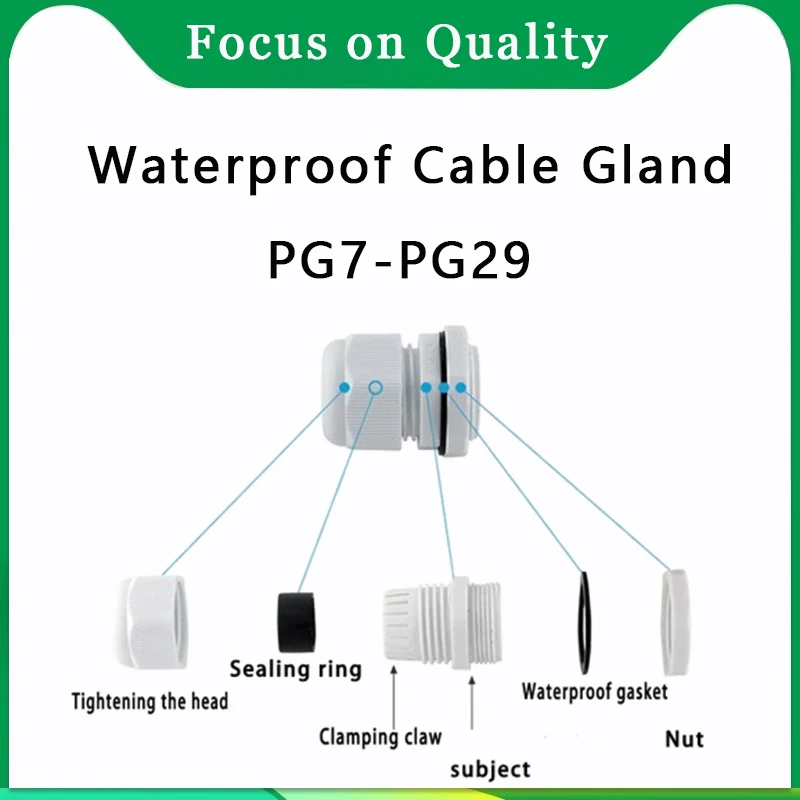 IP67 Waterproof Cable Gland Plastic Cable Entry PG7/9/11/13.5/16/19/21/25/29 White Nylon Plastic Connector Gland