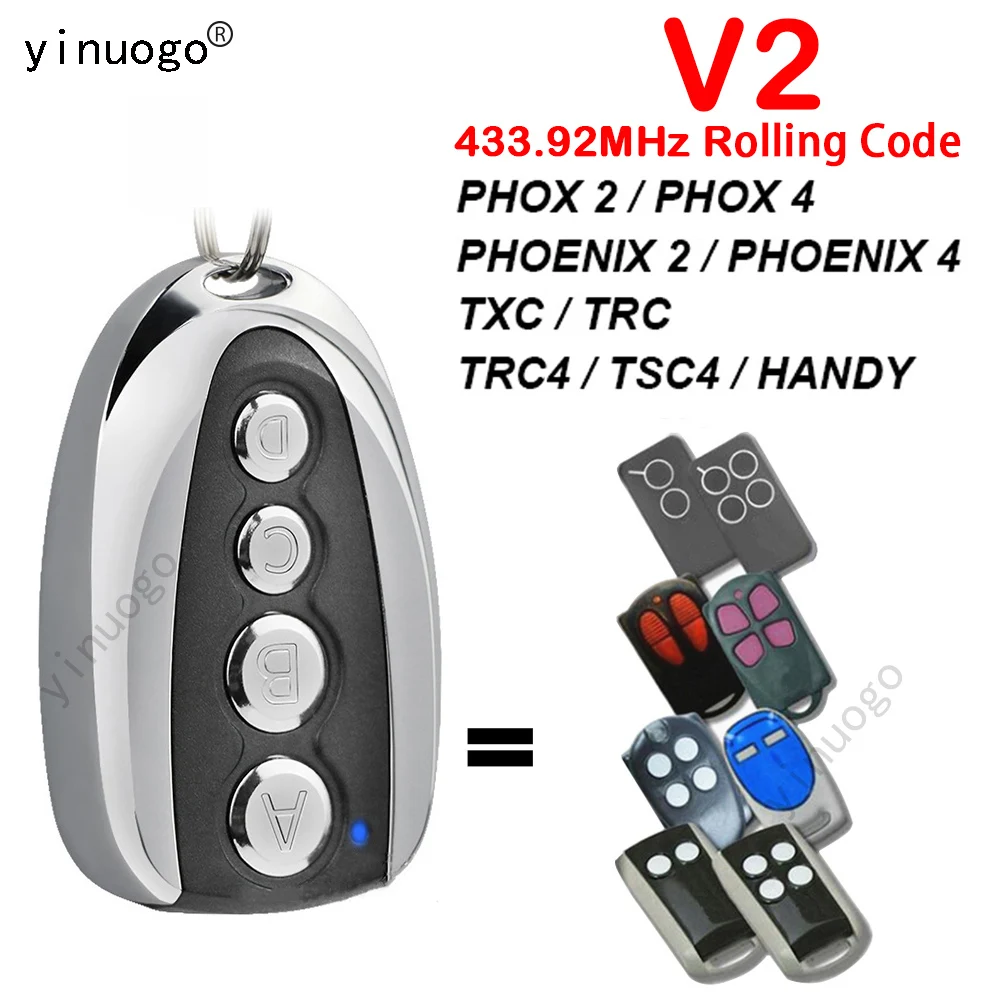 Garage Door Remote Control Duplicator Clone V2 PHOX2 PHOX4 PHOENIX2/4 TXC TRC TRC4 TSC4 HANDY Door Opener 433.92MHz Rolling Code