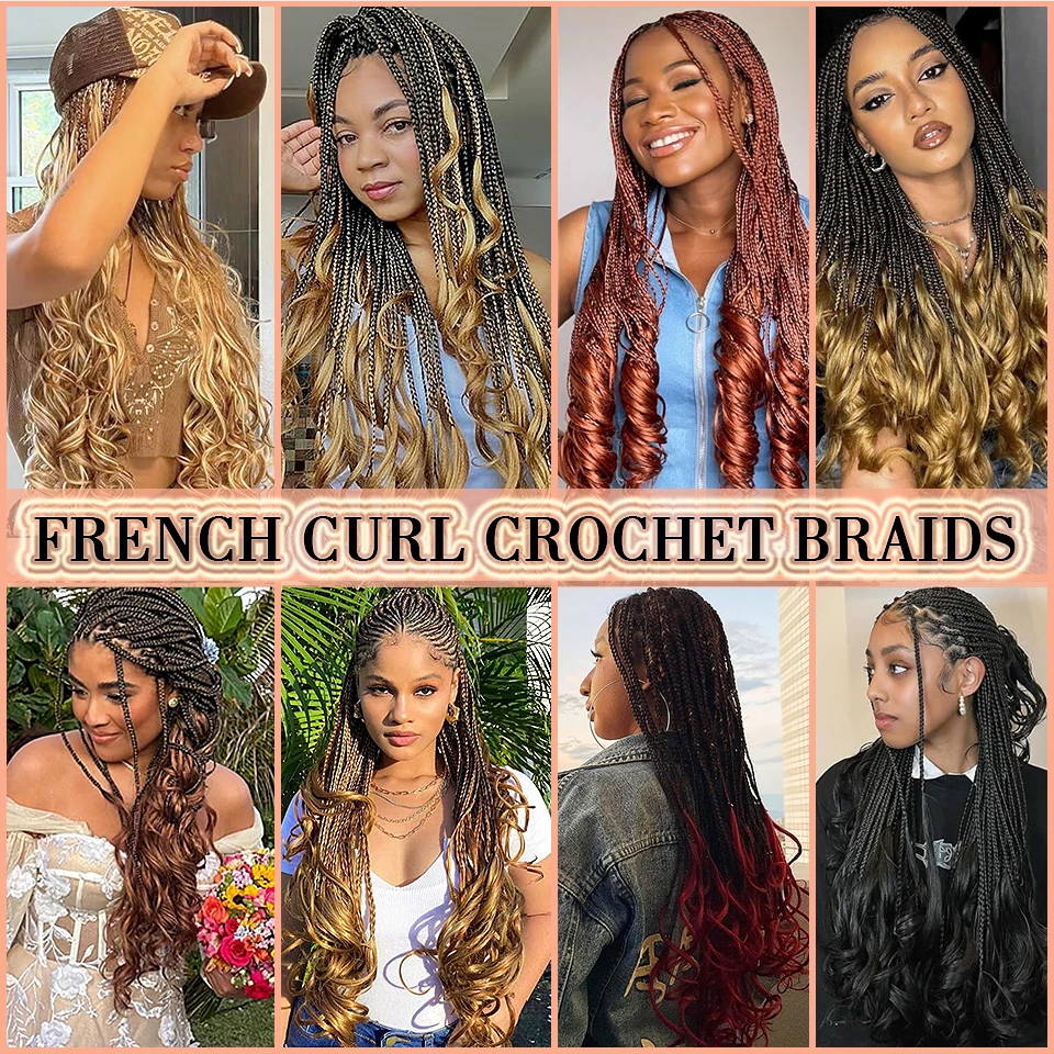 14 18 24 Inch Goddess Box Braids Crochet Hair French Curl Braid Hair Ginger Brown 350 Red French Curly Synthetic Extensions
