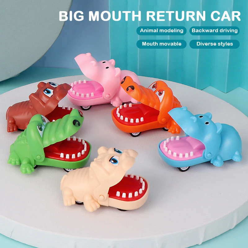 Biting Hand Crocodile Mouth Pull-back Car Toy Cartoon Hippo Dog Animal Pull Back Toy Car Press Teeth Bite Fingers Tricky