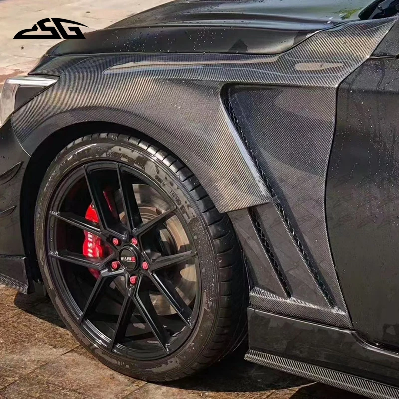 For Infiniti Q50 2014-2021 Carbon Fiber Front Bumper Fender Splitter Air Vent Spoiler Cover Car Side Door Fender Body Kit