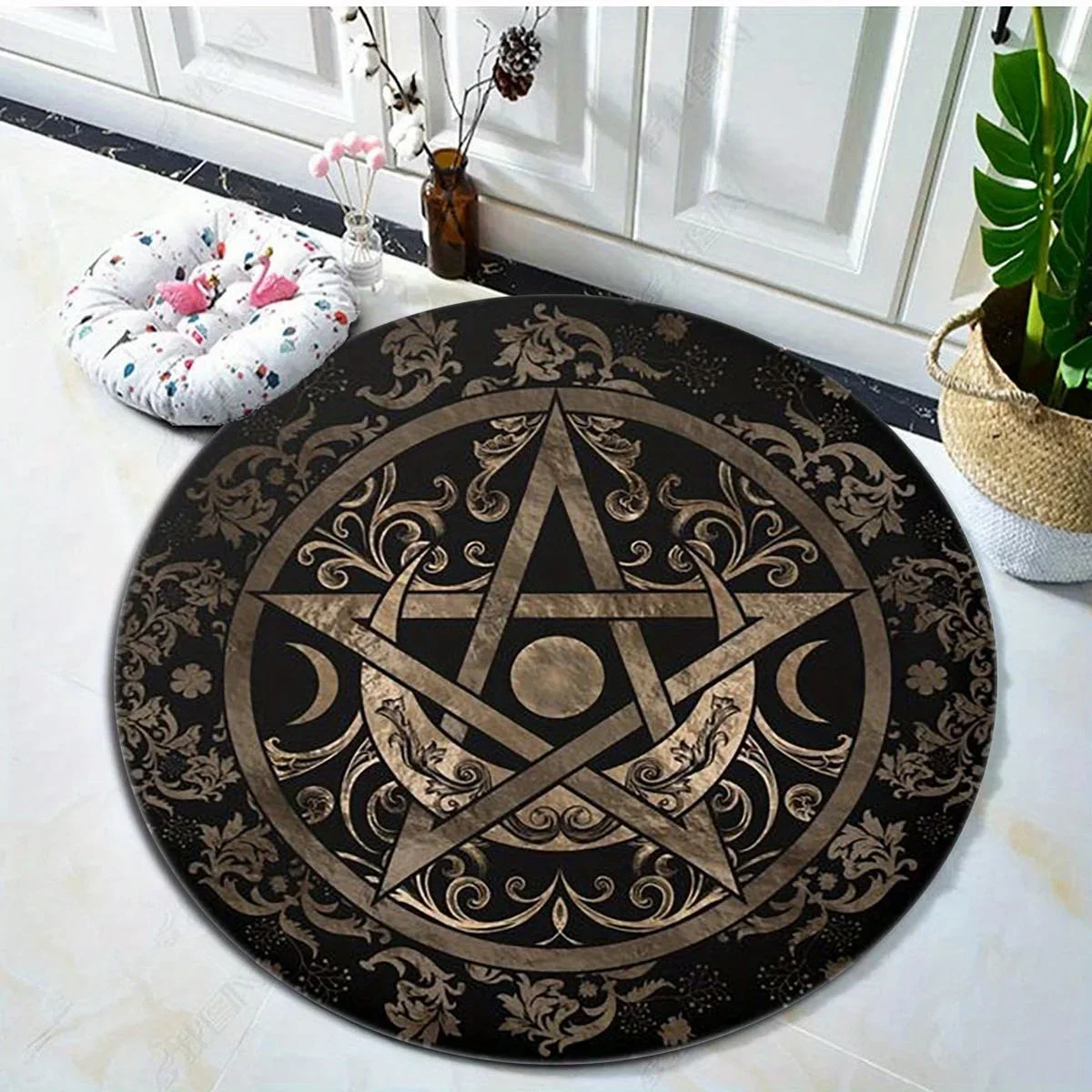 Pentagram Moon Cosmic Themed Round Rug Living Room Dining Room Bedroom Chair Mat Kids Laundry Balcony Non-slip Carpet Home Decor 5