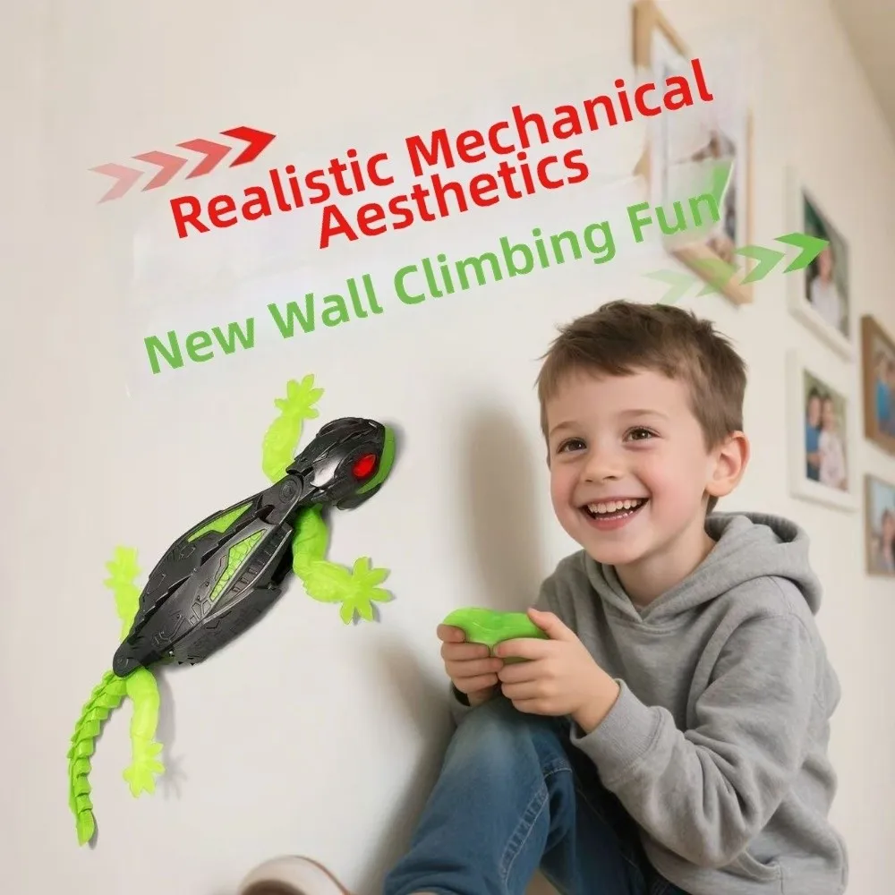 Rechargeable Wall Climbing RC Lizard Toy Remote Control with LED Eyes Climber Gecko Robot Toy Realistic