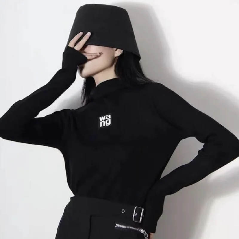 

23AW WANG High Street Black slim fit knit bottom T-shirt stand collar short sleeved top sweater