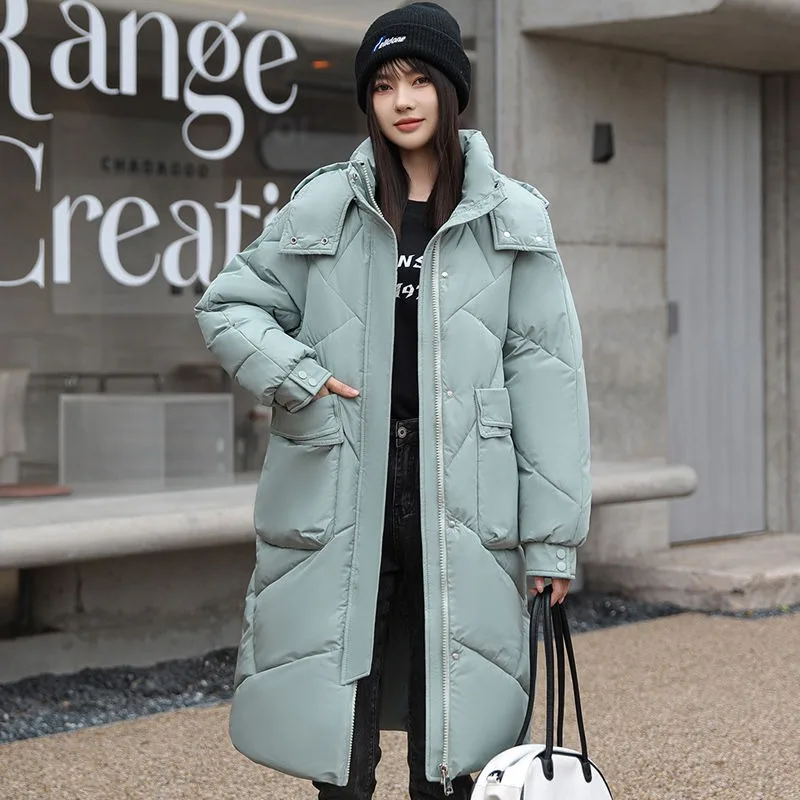 2023 New Women Down Cotton Coat Winter Jacket Female Mid Length Version Parkas Loose Thick Warm Outwear Hooded Fashion Overcoat