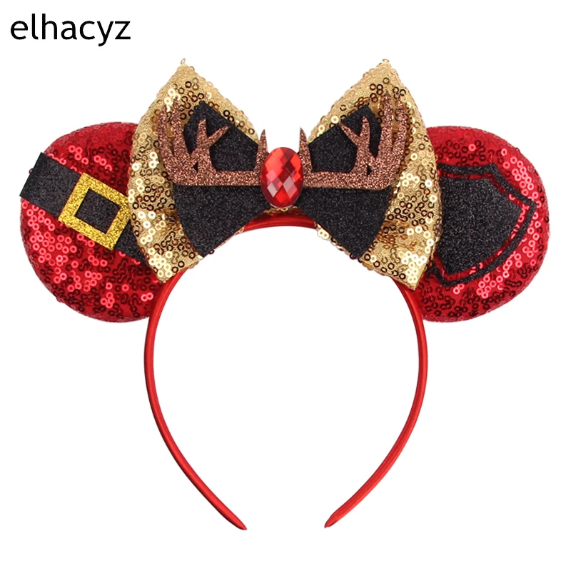 2024 Christmas Mouse Ears Headband Sequin Bow Santa Tree Elk Antlers Hairband Women Cosplay Girl Festival Party Hair Accessories earrings christmas tree cakes acryl earrings in multicolor size one size