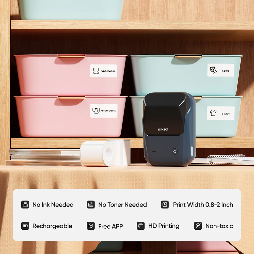 B1 Mini Thermal Printer Bluetooth Pocket Label Maker Self-adhesive Sticker Cable