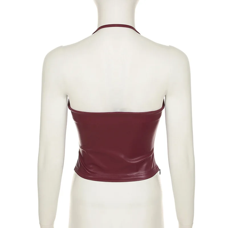 Women's Wine Red Backless Strap Tank Top